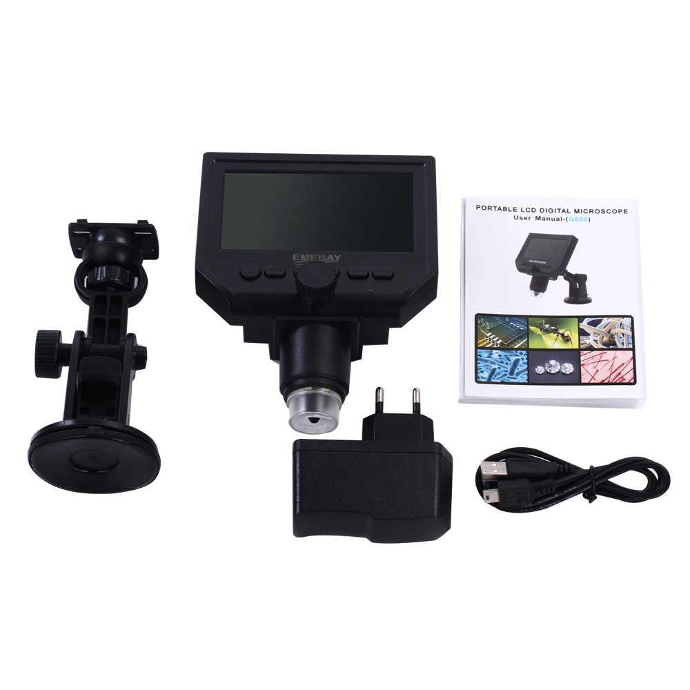 EMEBAY - Przenośny mikroskop cyfrowy HD 3,6 MP USB + ekran LCD 4,3" - Mikroskop cyfrowy/kamera wideo + gniazdo na karty micro SD, przechwytywanie zdjęć i filmów