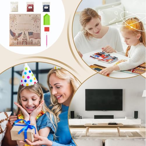 Kit de pintura con perlas DIY conmemorativo del 4 de julio para adultos y hogar 4