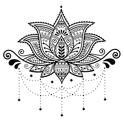 Pinenjoy Black Mandala Lotus Wall Decals Boho Namaste Flower Wall Sticker