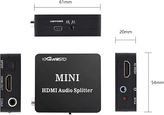 Audio Splitter Adapter HDMI to HDMI and Optical 3.5mm Audio Converter