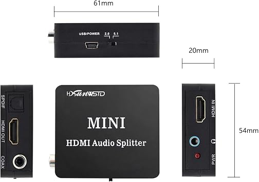 Audio Splitter Adapter HDMI to HDMI and Optical 3.5mm Audio Converter