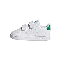 adidas Unisex – Bimbi 0-24 Advantage Lifestyle Court Two Hook-and-Loop Shoes, Cloud White ,  Green ,  Core Black, 27 EU