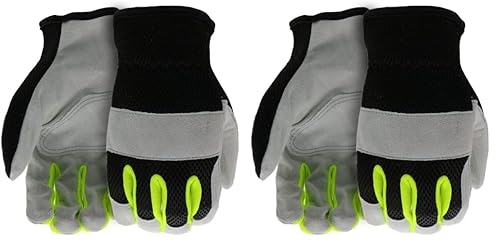 BOSS Guantes de trabajo de piel de vaca dividida para hombre, de alta visibilidad, acolchado de nudillos, resistente a desgarros, parte trasera de