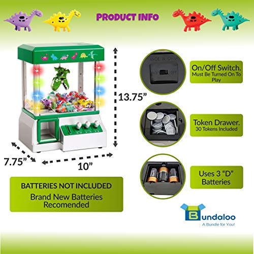 Bundaloo Claw Machine Arcade Game Candy Grabber & Prize Dispenser Vending Toy for Kids with Lights Sound & Mini Dinosaurs (Green Dinosaur) - Thumbnail 3