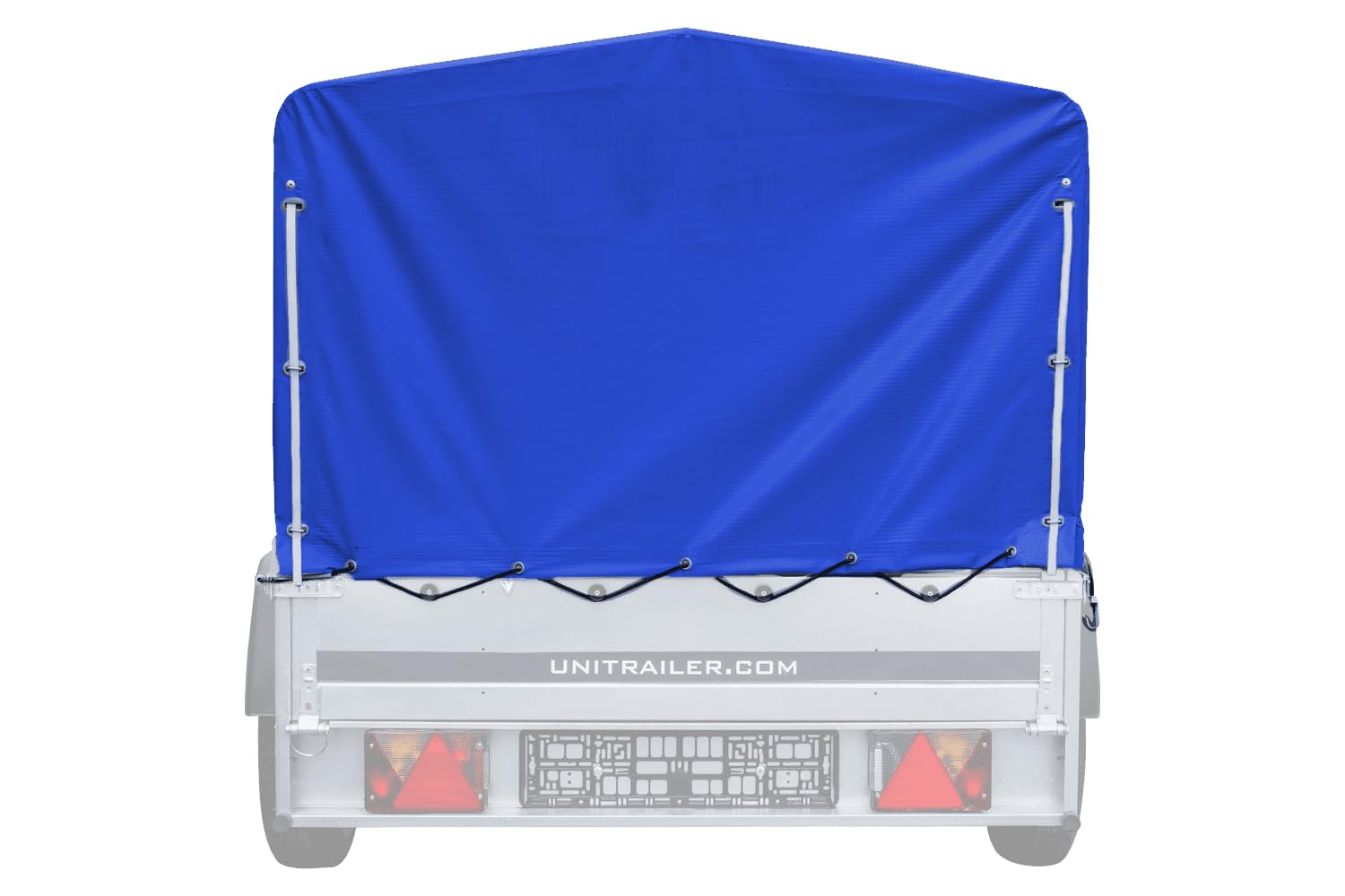 UNITRAILER Lona para Remolque 230x125 cm H80 cm Azul Impermeable con Cuerda elástica, Funda Protectora para Garden Trailer 230 Kipp, Lona de Alta Resistencia con Parte Trasera abatible