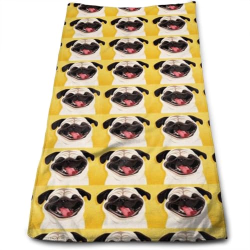 タオル バスタオル おもしろパグ フェイスタオル 瞬間吸水 速乾 耐久性 ふんわり おしぼり 柔らか肌触り 業務用 家庭用 30 x 70cm
