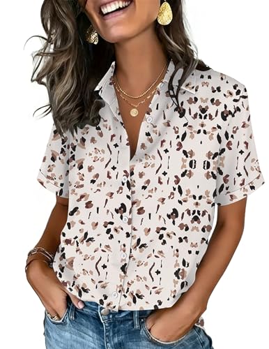 Image of Zeagoo Button Down Shirts for Women Short Sleeve Collared Tops Dressy Casual V Neck Blouses