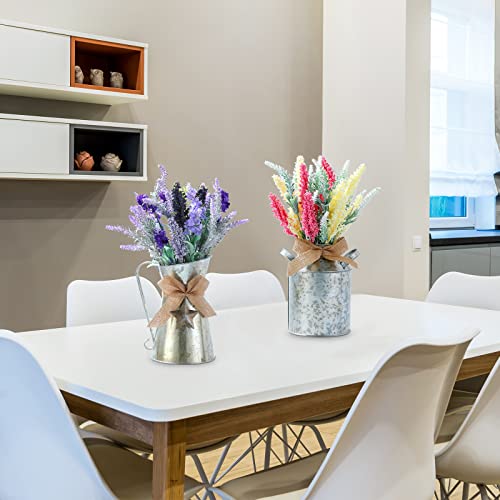 Huadanbor 2 Pcs Artificial Flowers, Artificial Lavender Flowerpot Bathroom, Dining Table Center, Wedding Decoration Vase, Summer Vase, Purple Decoration, Bowknot Vases (Multicolor) #TOP1
