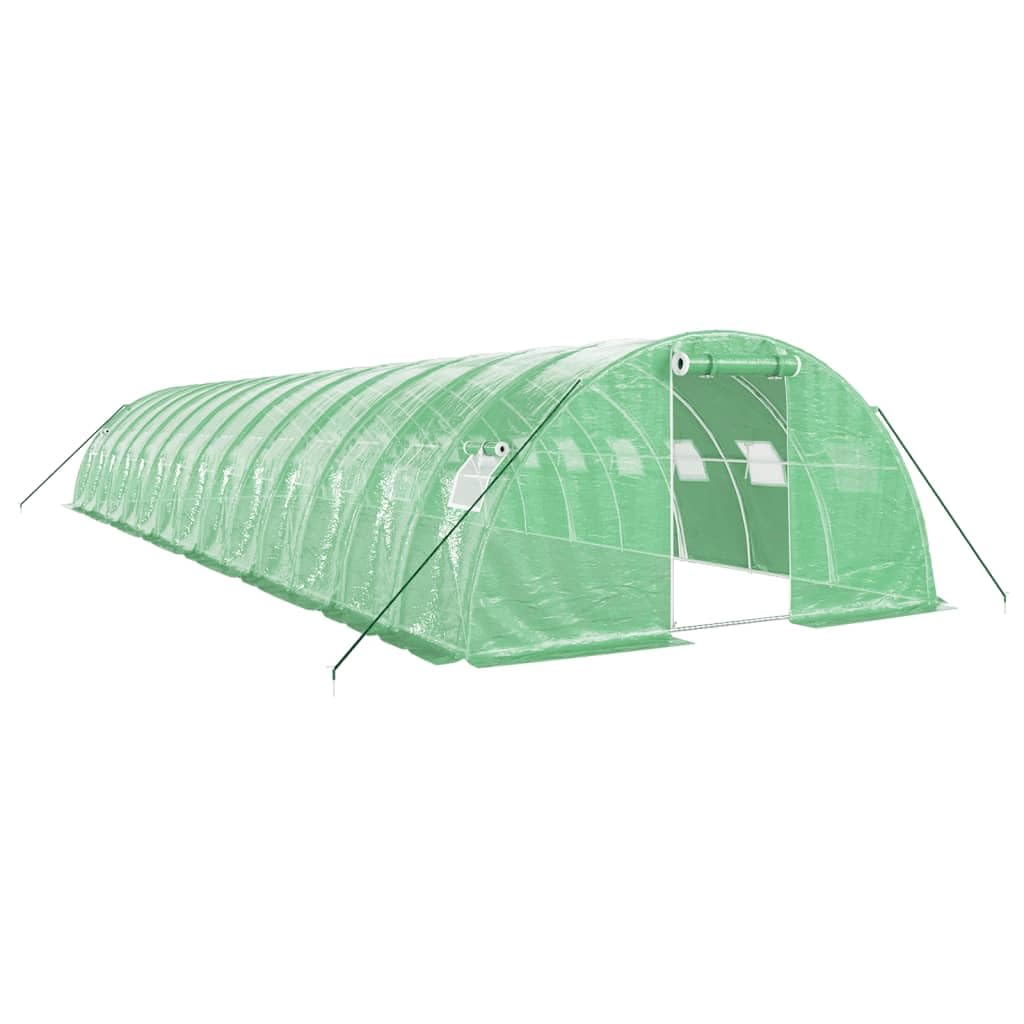 Homgoday Invernadero con Estructura de Acero Verde 56 m² 14x4x2 m, Invernadero Caseta Jardín Terraza Plantas Semilla Cultivo Huerto Verduras Cubierta Casero