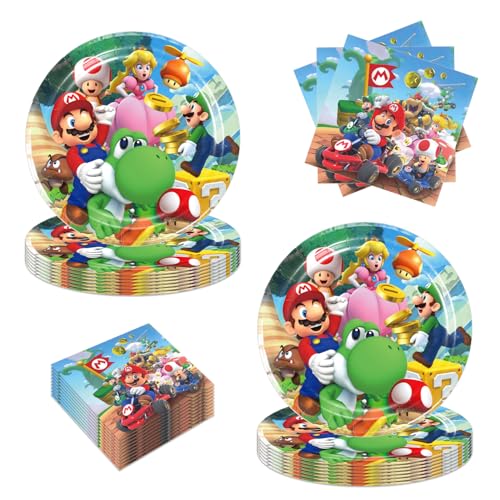 40Pcs Mario birthday Party Supplies include 20 plates 20 napkins for the Mario party decoration