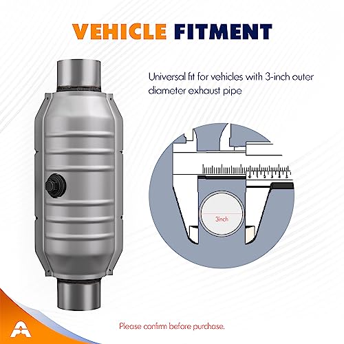ASOPARTS 3" Universal Catalytic Converter, 3" Inlet/Outle Cat Converter with Heat Shield and O2 Port