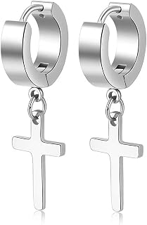 Stainless Steel Cross Earrings Set for Men Women Dangle Hinged Men Women Earrings Silver Gold Black Price In India