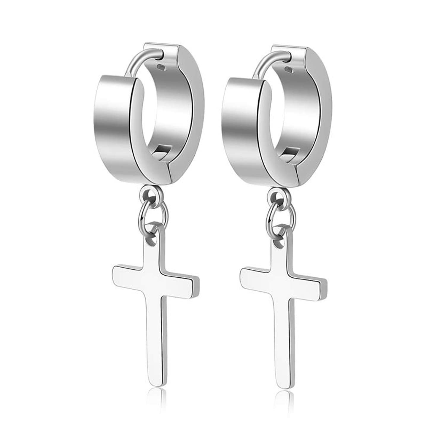 Stainless Steel Cross Earrings Set for Men Women Dangle Hinged Men Women Earrings Silver Gold Black