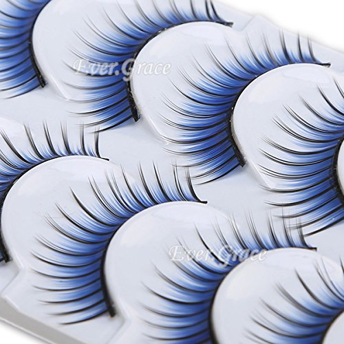 5 Pairs Blue Color Feather Eye Lashes Makeup False Eyelashes Long Soft Extension