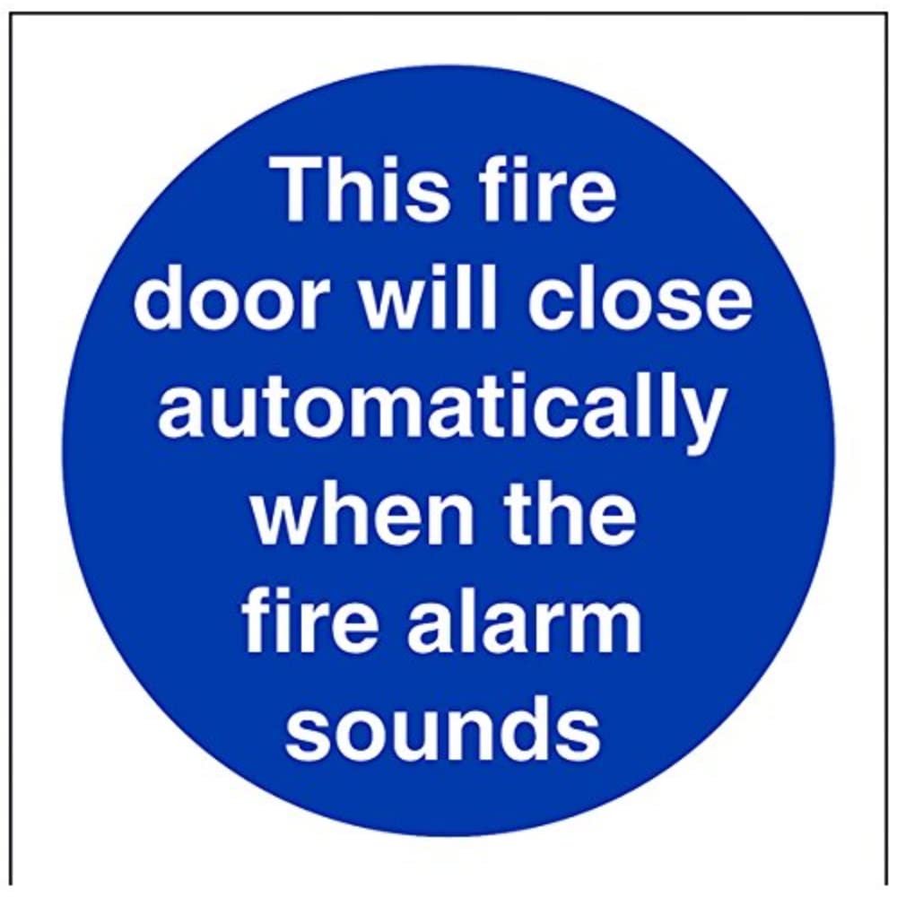 V Safety This Fire Door Will Close Automatically On The Operation Of The Fire Alarm Sign - 100mm x 100mm - 1mm Rigid Plastic