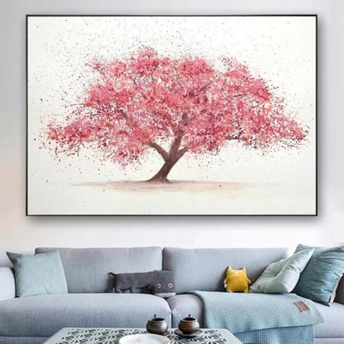 LTjiajuypd Affiches et impressions de cerisier en fleurs, peinture sur toile, art mural, arbre rose, image pour salon, décoration artistique pour la maison, 80 x 120 cm, sans cadre