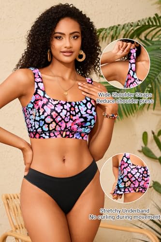 Image of Women Sport Bra Swimsuit Top - Swim Bra Bikini Top Only Scoop Neck Bathing Top 2025 Swimwear