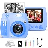 Sofortkamera für Kinder, Digitalkamera für Kinder, 1080p, 6,1 cm (2,4 Zoll), mit 32 GB Karte und 3 Rollen Thermopapier, Spielzeug zum Geburtstag für Jungen und Mädchen von 3 bis 12 Jahren, Blau