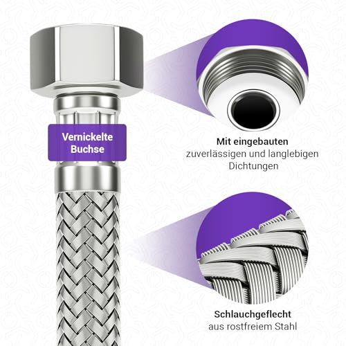 Viоks.pro 3/8 Schlauch (15,2mm) Überwurf und Außengewinde 30 cm & Armaturenschlauch Anschlussschlauch Armatur Trinkwasserschlauch Flexibler Schlauch für Wasserhahn Eckventil Küchenarmatur Spülkasten