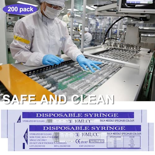 Image of 10ml Syringes Bulk 200 Pack Plastic Large Syringe with Tip Cap, Measuring Oral Syringe for Scientific Labs, Feeding Pets, Measurement,Refilling, No Needle, Individually Sterilized Sealed