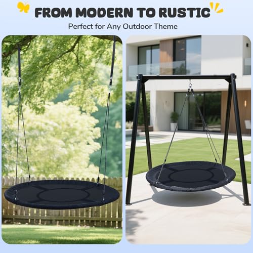 Image of Trekassy 60 inch Large Saucer Tree Swing for Kids Adults 900D Oxford Waterproof with 2pcs Hanging Straps-Black