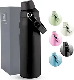 Garrafa Térmica Aero 500ML - Parede Dupla Isolada a Vácuo de Aço Inox, Bebidas Geladas por 24 Horas e Quentes por 12 Horas - Com Alça Robusta para Transporte (Preta)
