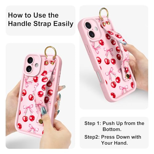 Coque iPhone 16 Plus rose avec dragonne et support de téléphone - 3