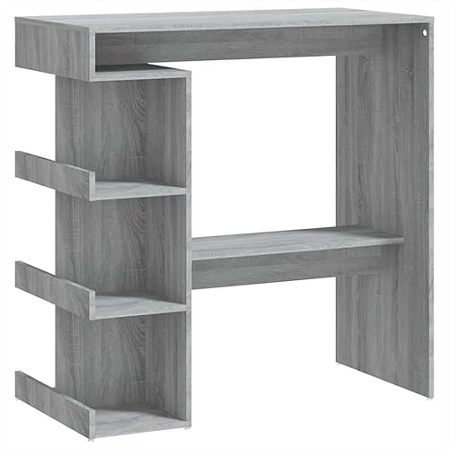 Miniatura 3 de Mesa de bar montada en la pared con estantes de almacenamiento, consola estrecha de madera de ingeniería Sonoma gris para encimera de cocina,