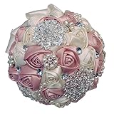 Abbie Home Bride Wedding Bouquet - Satin Roses with Pearls Rhinestone Brooches Accessories (Blush...