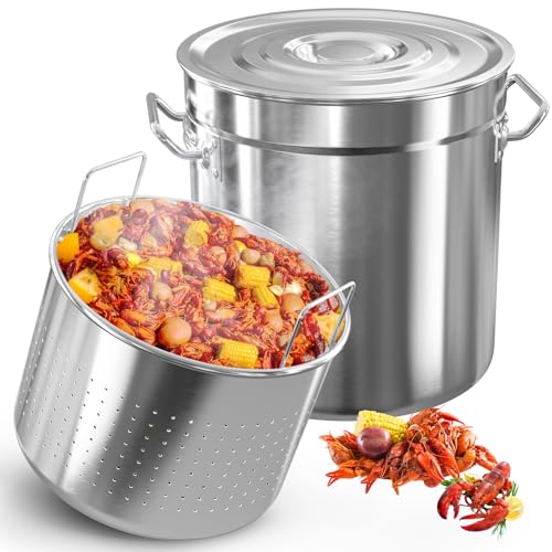 53-Quart Stainless Steel Seafood Boil Pot with Lid,Crab, Lobster, Shrimp Boil Stock with Strainer, Turkey Fryer Pot, Stock Boiler Deep,Fried Cooker for Commercial Outdoors