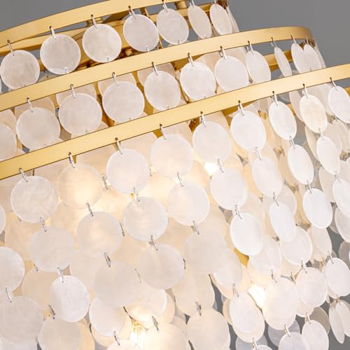 Wellmet Coastal Capiz Shell Chandelier, 6 Lights Beach Light Fixture, Sea Shell Pendant Lighting for Dining Room, Gold Oval Ceiling Light for Kitchen Island, 30.3" L X 16" W - Image 5