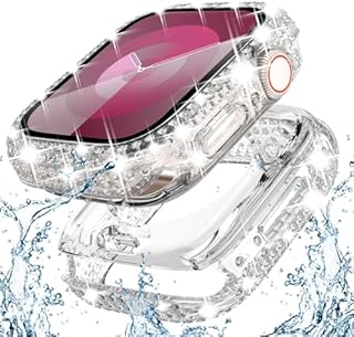 Surace 2-in-1 wasserdichte Bling Hülle für Apple Watch Serie 8 & Serie 7 41 mm Displayschutzfolie, Full Glitter Diamant Strass Bumper Face Cover für iWatch Zubehör Frauen, 41 mm klar