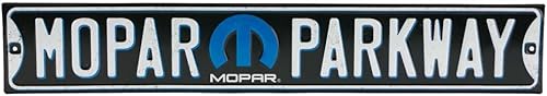 Mopar Parkway - Letrero de calle de metal en relieve, letrero vintage Mopar con logotipo para garaje, cueva de hombre o tienda