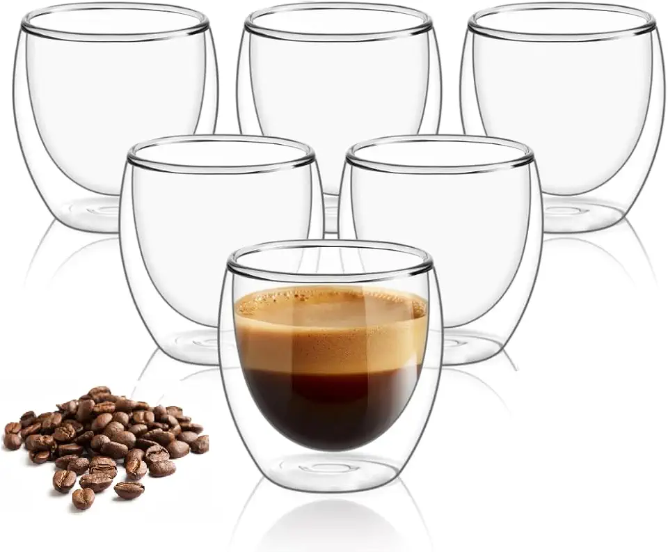 Kit Copos Parede Dupla de Vidro 100 ml Cafe Cha Copo Duplo Isolante Térmico (2)