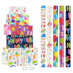 CHEPULA Geburtstag Geschenkpapier 5 Rollen BEF-DE10006-5