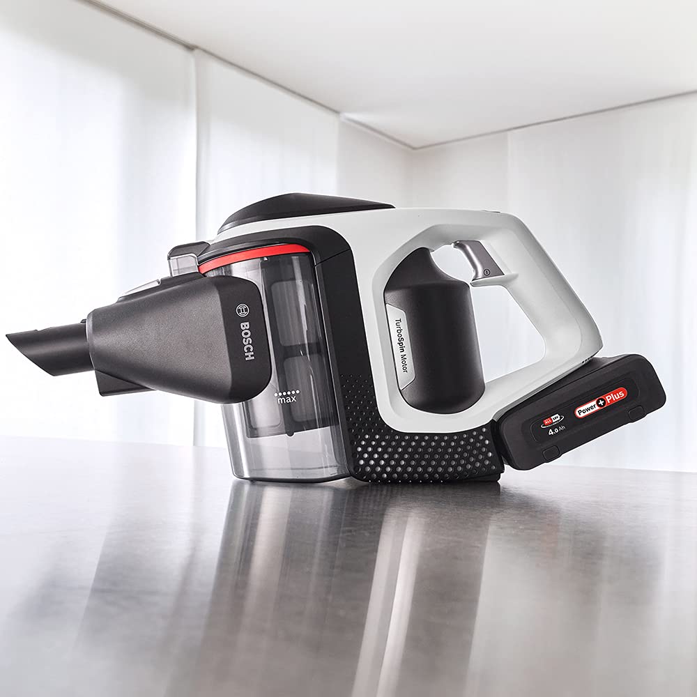 Bosch Electroménager Unlimited 8, BBS8214, aspirateur Balai Rechargeable sans Fil, autonomie de 65 Min, 1 Batterie Interchangeable Power for All 18V, Chargeur Rapide, Blanc