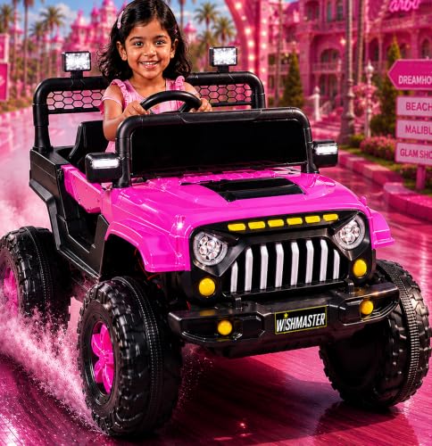 Image of Wishmaster Electric Ride-On Car for Kids - Big Wheels, Single Seat, Music & LED Lights | Off-Road Adventure Jeep| Kids Driving EV Cars | 6 Month Warranty | Baby Cars