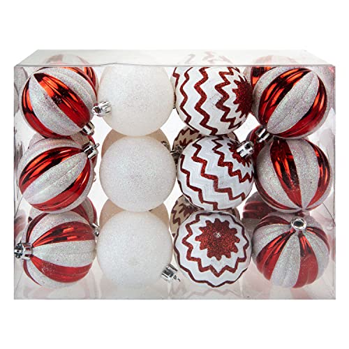 VFM - Red & White 6cm Baubles Candy Cane (24 Pack) - Christmas Tree Decorations, Assorted,white,red