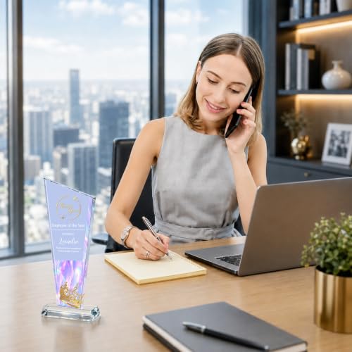 Image of Custom Crystal Trophy Award Personalized Plaque Award with Text Logo Photo Awards Trophies for Employee Recognition Team Graduation Personalized Office Gifts for Boss Coworker Teacher