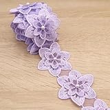 Organza Flower Trim 2 Yards Lace Edge Trim Ribbon, Vintage Edging Trimmings Fabric Embroidered Applique Sewing Craft for Wedding Dress Embellishment DIY Dress Decor, Gowns, Home Decor (Purple)