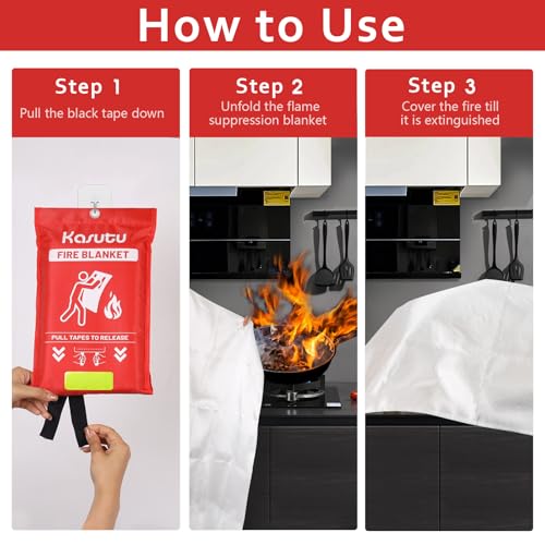 Image of 2 Pack Emergency Fire Blanket, 40 inchx40 inch Fiberglass Fire Suppression Blanket with 2 Hooks, Flame Prevention Supplies for Home Kitchen Office Car Camping Grill