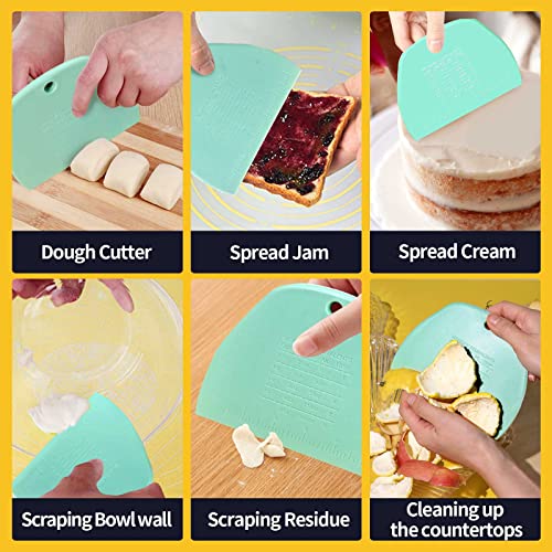 Dough Scraper 2 PCS, YGDZ Stainless Steel Bench Scraper With Grip, Plastic Dough Cutter with Measuring Scale, Multipurpose Pizza Cutter, Pastry Scraper, Bread Scraper for Baking, Dough, Cake