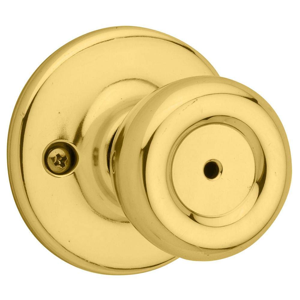 kwikset tylo interior privacy door knob with lock, door handle for bathroom and bedroom, polished brass keyless turn lock doorknob, 1 count (pack of 1)