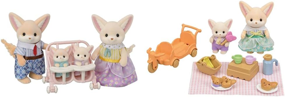 Sylvanian Families Doll Fennec Family FS-48 & Sylvanian Families Doll Best Friends Picnic Set - Fennec Siblings - DF-24 Set Purchase
