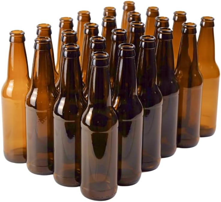 Amber Beer Bottles 12oz (Pack of 24) | Longneck Glass Beer Bottles with Pry-off Crown Finish for Home Brewing Mead, Cider & Kombucha | Durable Brewing Bottle & Bottling Kit