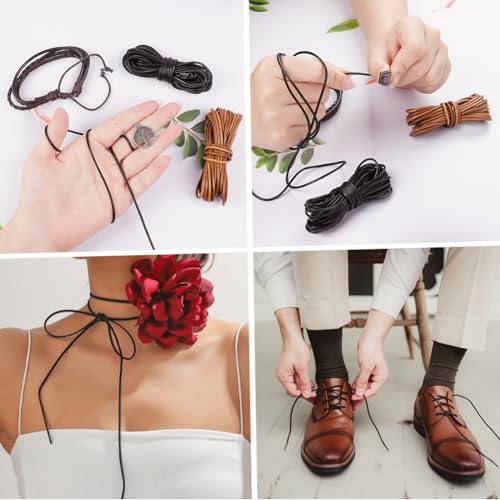 AUAUY 3 Rollen 5M x 2mm Lederschnur Lederstil-Band aus echt Leder, Gute Qualität Lederband Kette, Robust Lederriemen, Reißfeste Lederschnur für Armband Ketten Schmuck DIY Handwerk-Schwarz,Braun,Natur