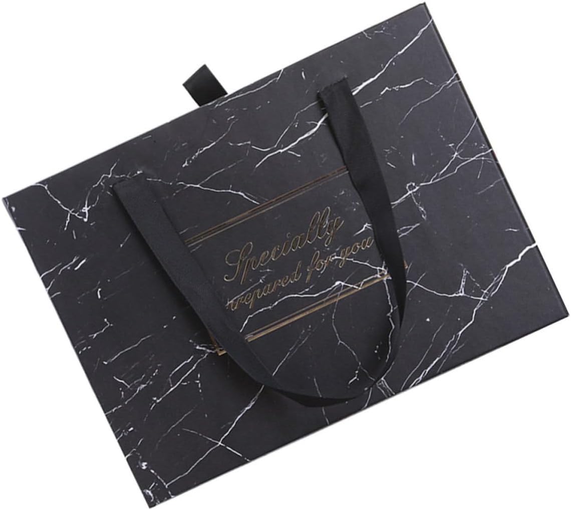 Totority Oblong Marble Pattern Packing Box with Strap, Black Gift Box Xmas