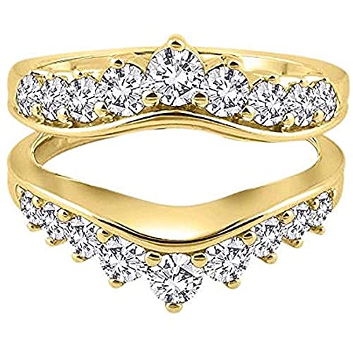 V Touch Round Cut D/VVS1 Diamond Enhancer Engagement Wedding Ring 14K Yellow Gold Plated 925 Sterling Silver Guard Wrap Jacket
