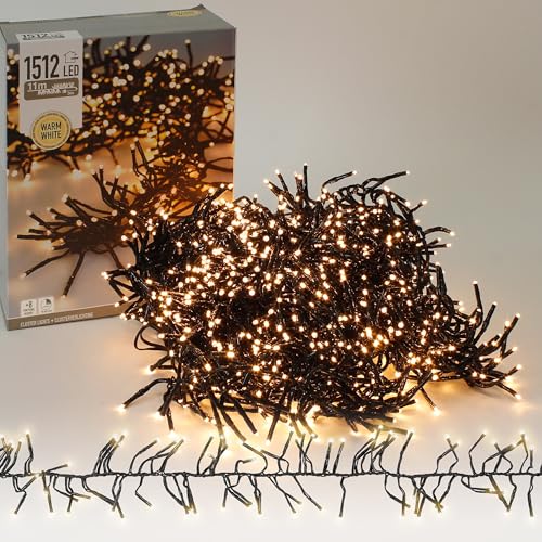 ECD Germany LED Cluster Lichterkette 11m, 1512 LEDs Warmweiß, mit Timer und 8 Leuchtmodi, strombetrieb, IP44 Innen/Außen, Weihnachtsbeleuchtung Weihnachtsbaum Büschel Lichterkette Büschellichterkette ECD Germany LED Cluster Lichterkette 11m, 1512 LEDs Warmweiß, mit Timer und 8 Leuchtmodi, strombetrieb, IP44 Innen/Außen, Weihnachtsbeleuchtung Weihnachtsbaum Büschel Lichterkette Büschellichterkette