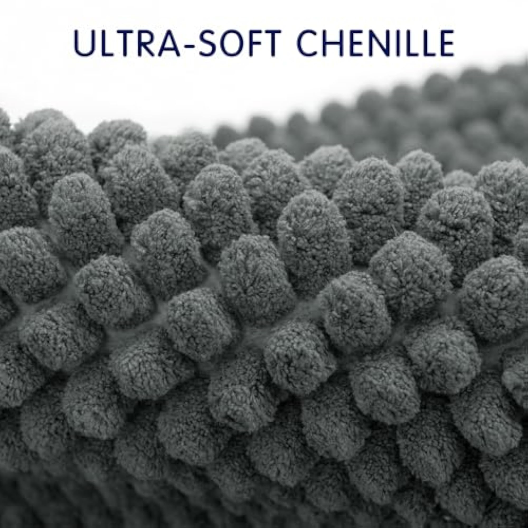 Chenille Short Plush Bath Mat, Non-Slip, Gray